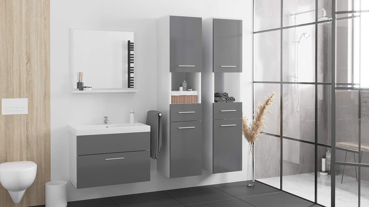 Meble do łazienki LUPO MAX biały / grafit połysk