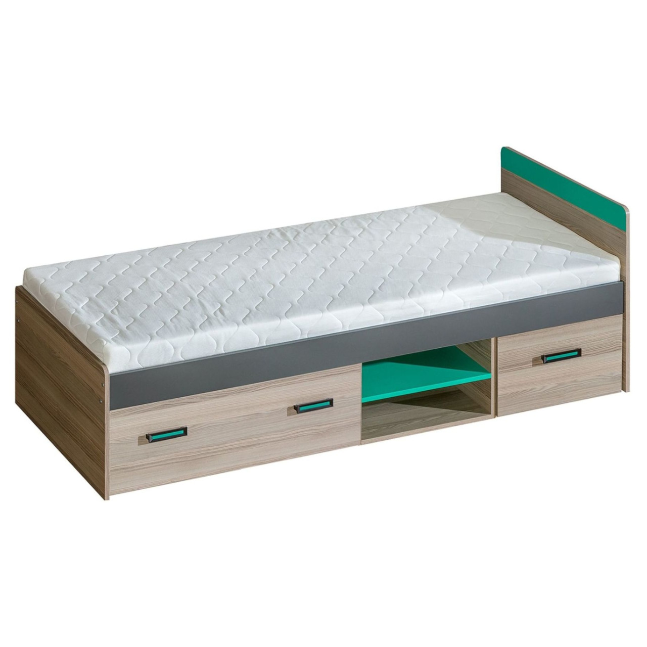 Łóżko TIMO U7 jesion coimbra / antracyt / zielony