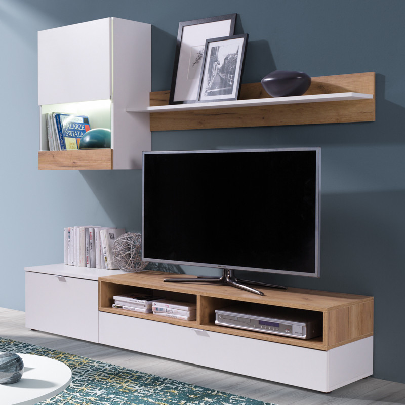 Meblościanka ALANI biały/dąb złoty