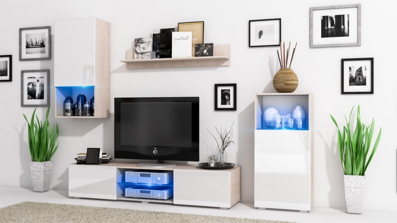 Biała meblościanka Loft Meblościanka Loft sonoma biały połysk