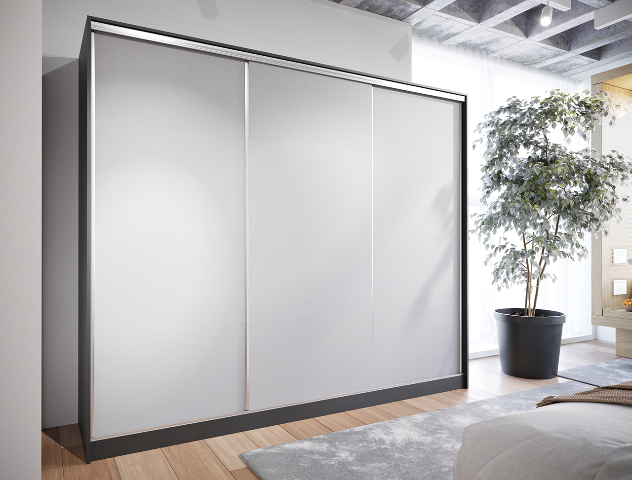 Szafa przesuwna z szufladami BRITTO 270 czarny / szary