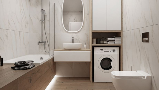 Meble do funkcjonalnej łazienki z pralnią